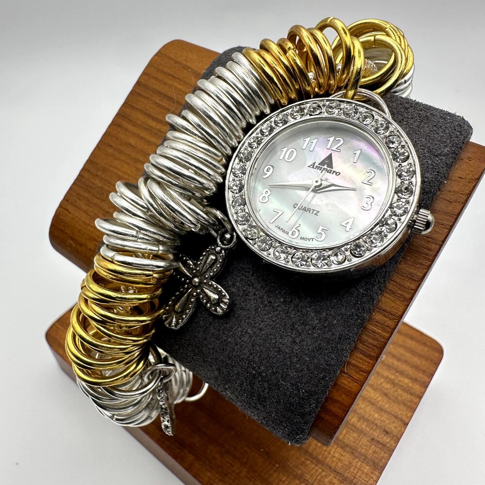 Amparo Quartz Jewelry Watch Stretch Coil Bracelet Silver Gold